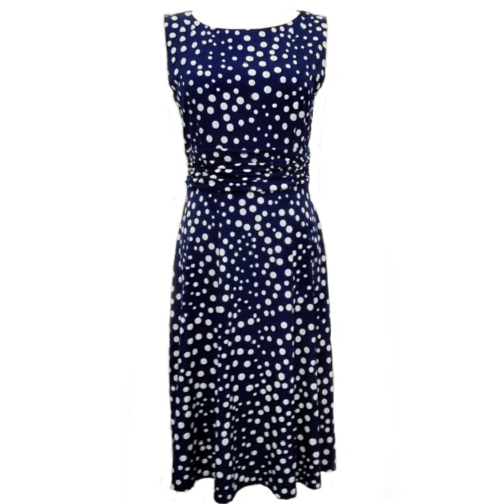 Dressbarn Sleeveless Polka Dot Dress Blue & White
